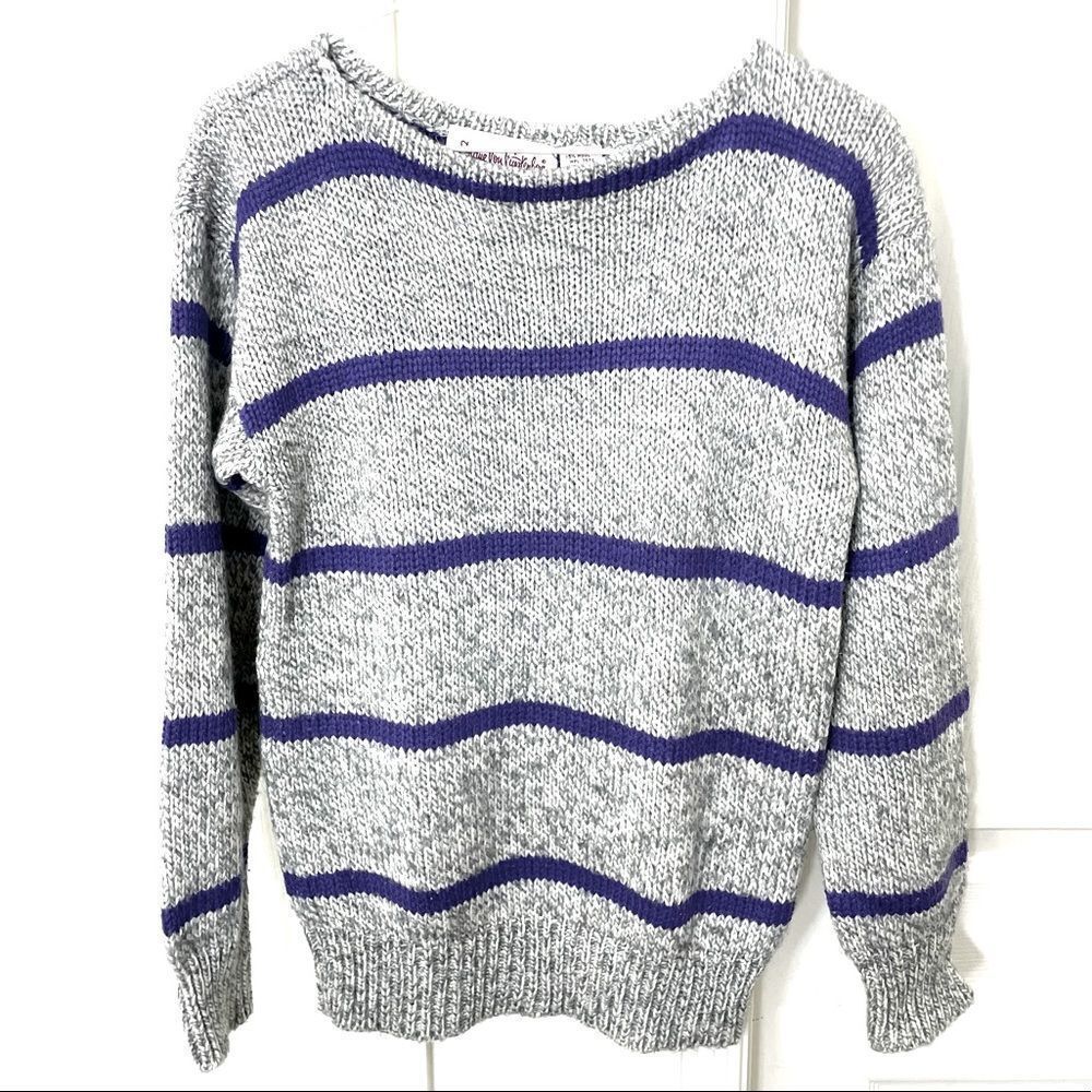 Diane Von Furstenberg Vintage 80’s Wool Blend Grey and Purple Striped Sweater